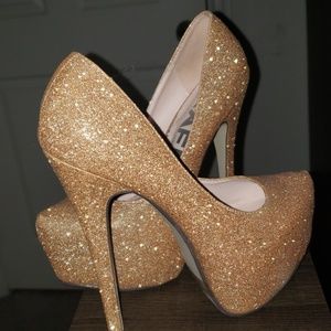 Gold, Glittery Heels worn once